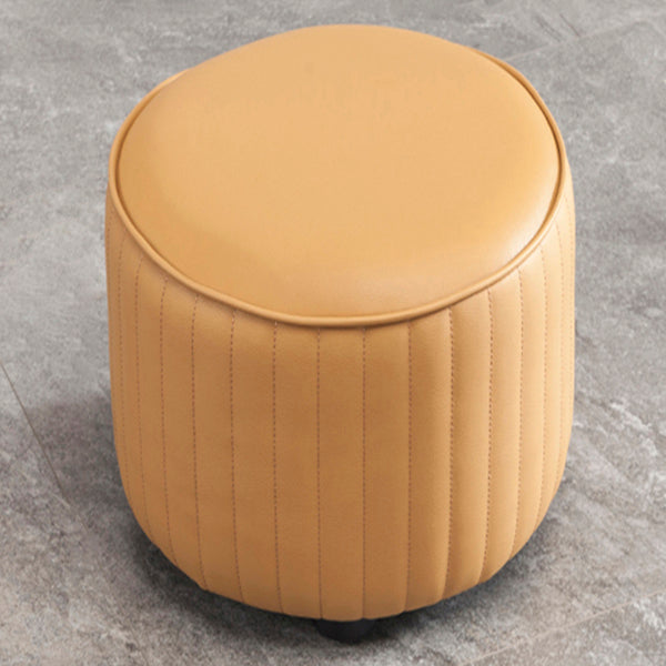 Contemporary Pouf Ottoman Genuine Leather Upholstered Solid Color Cylinder Shape Ottoman 12.6"L x 12.6"W x 11.8"H Off-White 1 Piece Clearhalo 'furn' 'furn_ottomans_poufs' 'Furniture' 'Living Room Furniture' 'Ottomans & Poufs' 'ottomans_poufs' 6007117