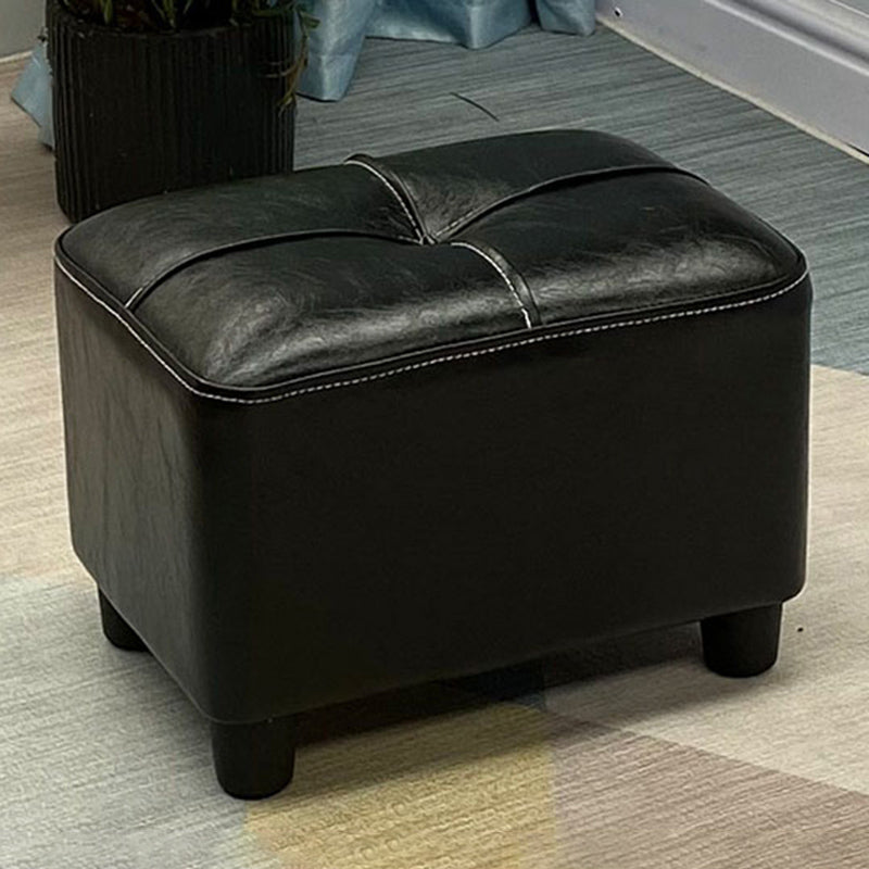 Contemporary Pouf Rectangle Plain Faux Leather Tufted Water Resistant Pouf Ottoman 14.2"L x 9.8"W x 10.2"H Black 1 Piece Clearhalo 'furn' 'furn_ottomans_poufs' 'Furniture' 'Living Room Furniture' 'Ottomans & Poufs' 'ottomans_poufs' 6007123