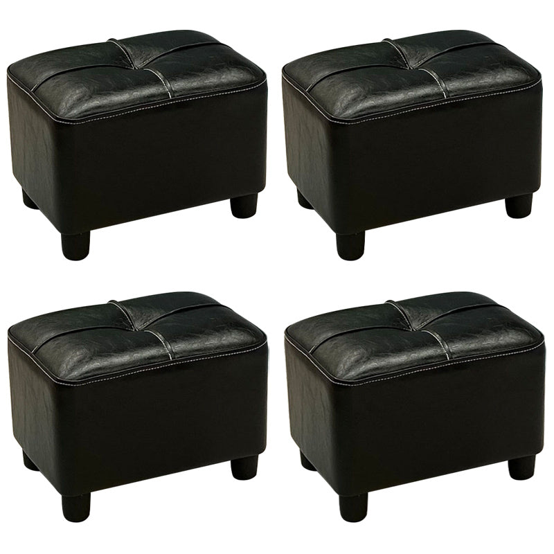 Contemporary Pouf Rectangle Plain Faux Leather Tufted Water Resistant Pouf Ottoman 14.2"L x 9.8"W x 10.2"H Black 4 Piece Set Clearhalo 'furn' 'furn_ottomans_poufs' 'Furniture' 'Living Room Furniture' 'Ottomans & Poufs' 'ottomans_poufs' 6007127