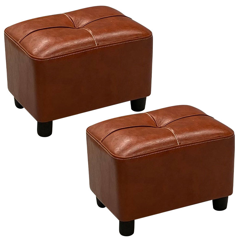 Contemporary Pouf Rectangle Plain Faux Leather Tufted Water Resistant Pouf Ottoman 14.2"L x 9.8"W x 10.2"H Brown 2 Piece Set Clearhalo 'furn' 'furn_ottomans_poufs' 'Furniture' 'Living Room Furniture' 'Ottomans & Poufs' 'ottomans_poufs' 6007135
