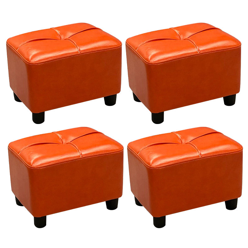 Contemporary Pouf Rectangle Plain Faux Leather Tufted Water Resistant Pouf Ottoman 14.2"L x 9.8"W x 10.2"H Orange 4 Piece Set Clearhalo 'furn' 'furn_ottomans_poufs' 'Furniture' 'Living Room Furniture' 'Ottomans & Poufs' 'ottomans_poufs' 6007148
