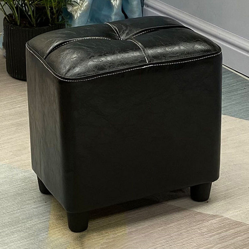 Contemporary Pouf Rectangle Plain Faux Leather Tufted Water Resistant Pouf Ottoman 14.2"L x 9.8"W x 13.8"H Black 1 Piece Clearhalo 'furn' 'furn_ottomans_poufs' 'Furniture' 'Living Room Furniture' 'Ottomans & Poufs' 'ottomans_poufs' 6007149