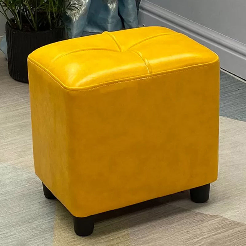 Contemporary Pouf Rectangle Plain Faux Leather Tufted Water Resistant Pouf Ottoman 14.2"L x 9.8"W x 13.8"H Yellow 1 Piece Clearhalo 'furn' 'furn_ottomans_poufs' 'Furniture' 'Living Room Furniture' 'Ottomans & Poufs' 'ottomans_poufs' 6007152