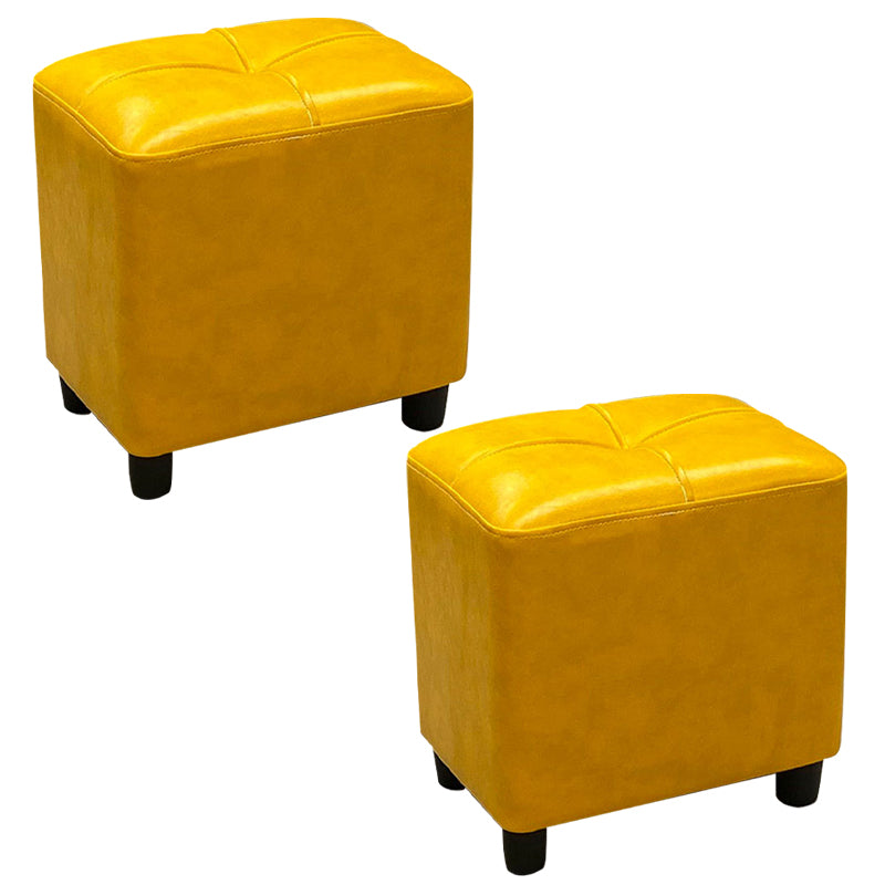 Contemporary Pouf Rectangle Plain Faux Leather Tufted Water Resistant Pouf Ottoman 14.2"L x 9.8"W x 13.8"H Yellow 2 Piece Set Clearhalo 'furn' 'furn_ottomans_poufs' 'Furniture' 'Living Room Furniture' 'Ottomans & Poufs' 'ottomans_poufs' 6007153