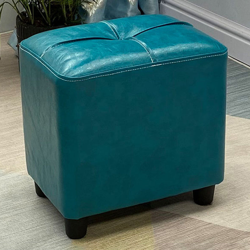 Contemporary Pouf Rectangle Plain Faux Leather Tufted Water Resistant Pouf Ottoman 14.2"L x 9.8"W x 13.8"H Blue 1 Piece Clearhalo 'furn' 'furn_ottomans_poufs' 'Furniture' 'Living Room Furniture' 'Ottomans & Poufs' 'ottomans_poufs' 6007158