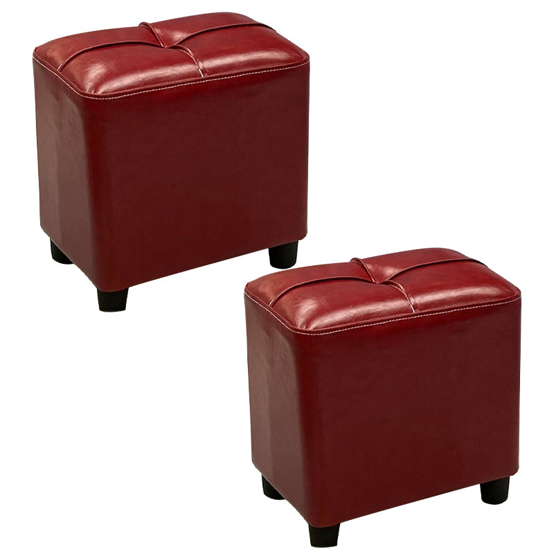 Contemporary Pouf Rectangle Plain Faux Leather Tufted Water Resistant Pouf Ottoman 14.2"L x 9.8"W x 13.8"H Burgundy 2 Piece Set Clearhalo 'furn' 'furn_ottomans_poufs' 'Furniture' 'Living Room Furniture' 'Ottomans & Poufs' 'ottomans_poufs' 6007165