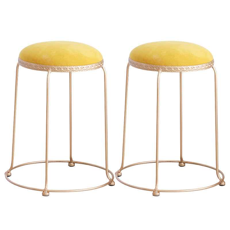 Modern Standard Round Whole Colored Velvet Metal Frame Fade Resistant Ottoman 11.8"L x 14.8"W x 18.1"H Yellow 2 Piece Set Clearhalo 'furn' 'furn_ottomans_poufs' 'Furniture' 'Living Room Furniture' 'Ottomans & Poufs' 'ottomans_poufs' 6007239