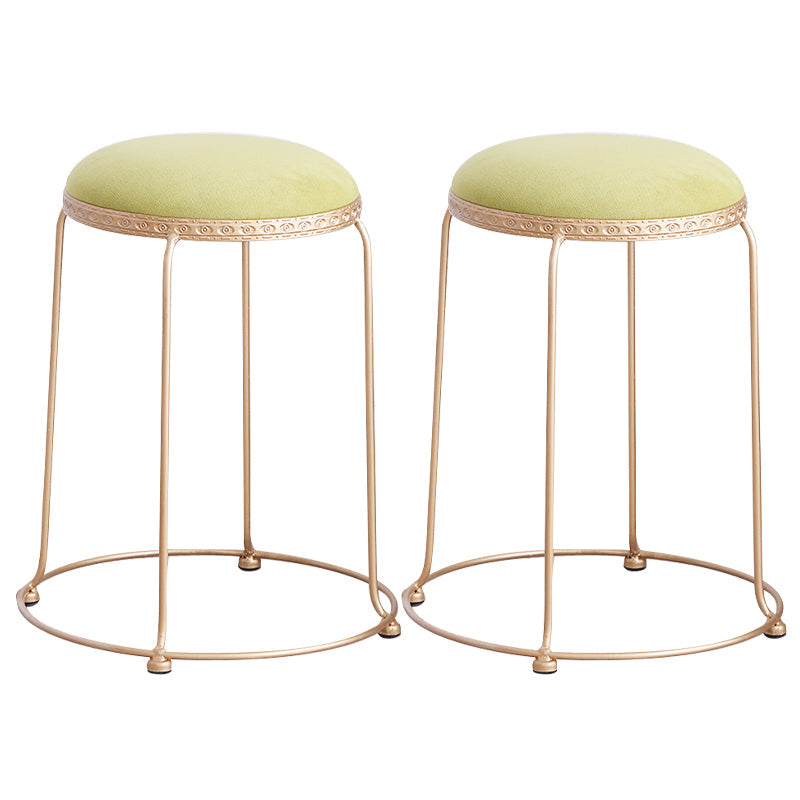 Modern Standard Round Whole Colored Velvet Metal Frame Fade Resistant Ottoman 11.8"L x 14.8"W x 18.1"H Light Yellow 2 Piece Set Clearhalo 'furn' 'furn_ottomans_poufs' 'Furniture' 'Living Room Furniture' 'Ottomans & Poufs' 'ottomans_poufs' 6007247