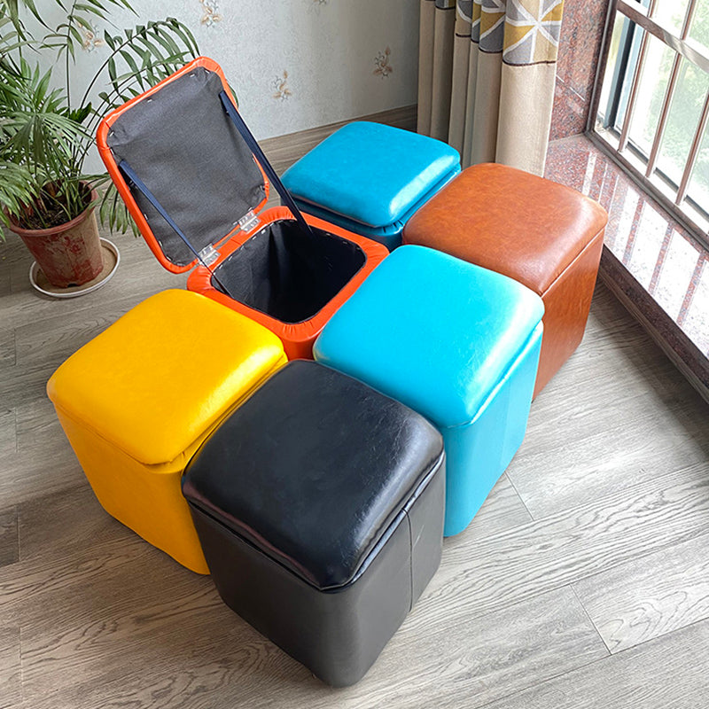 Solid Ottoman Modern Stain Resistant Faux Leather Ottoman with Storage