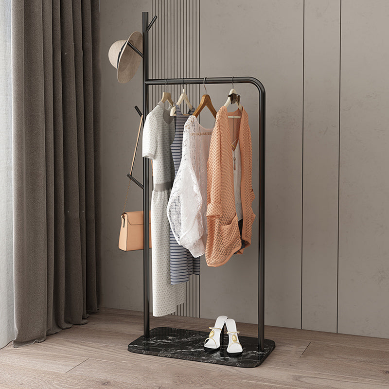 Contemporary Hall Stand Marble Bottom Hall Tree with Coat Hanger Hooks 25.6"L x 13"W x 66.9"H Black Clearhalo 'Entry & Mudroom Furniture' 'furn' 'furn_hall_tree_coat_racks' 'Furniture' 'Hall Trees & Coat Racks' 'hall_tree_coat_racks' 6007521