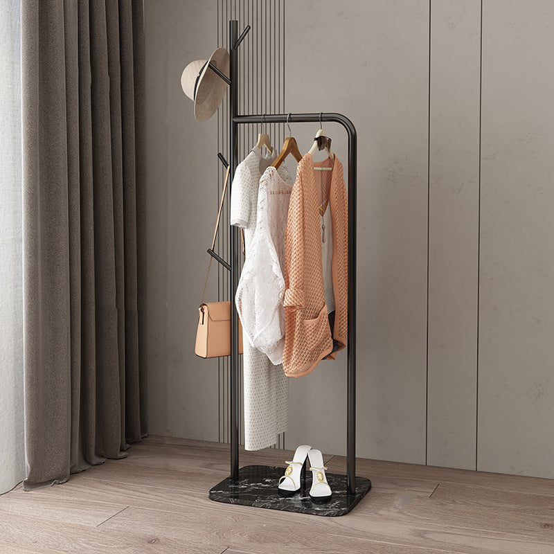 Contemporary Hall Stand Marble Bottom Hall Tree with Coat Hanger Hooks 17.7"L x 13"W x 66.9"H Black Clearhalo 'Entry & Mudroom Furniture' 'furn' 'furn_hall_tree_coat_racks' 'Furniture' 'Hall Trees & Coat Racks' 'hall_tree_coat_racks' 6007522