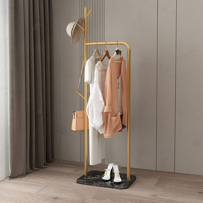 Contemporary Hall Stand Marble Bottom Hall Tree with Coat Hanger Hooks 17.7"L x 13"W x 66.9"H Gold-Black Clearhalo 'Entry & Mudroom Furniture' 'furn' 'furn_hall_tree_coat_racks' 'Furniture' 'Hall Trees & Coat Racks' 'hall_tree_coat_racks' 6007525