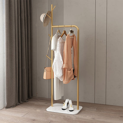 Contemporary Hall Stand Marble Bottom Hall Tree with Coat Hanger Hooks 17.7"L x 13"W x 66.9"H Gold-White Clearhalo 'Entry & Mudroom Furniture' 'furn' 'furn_hall_tree_coat_racks' 'Furniture' 'Hall Trees & Coat Racks' 'hall_tree_coat_racks' 6007526