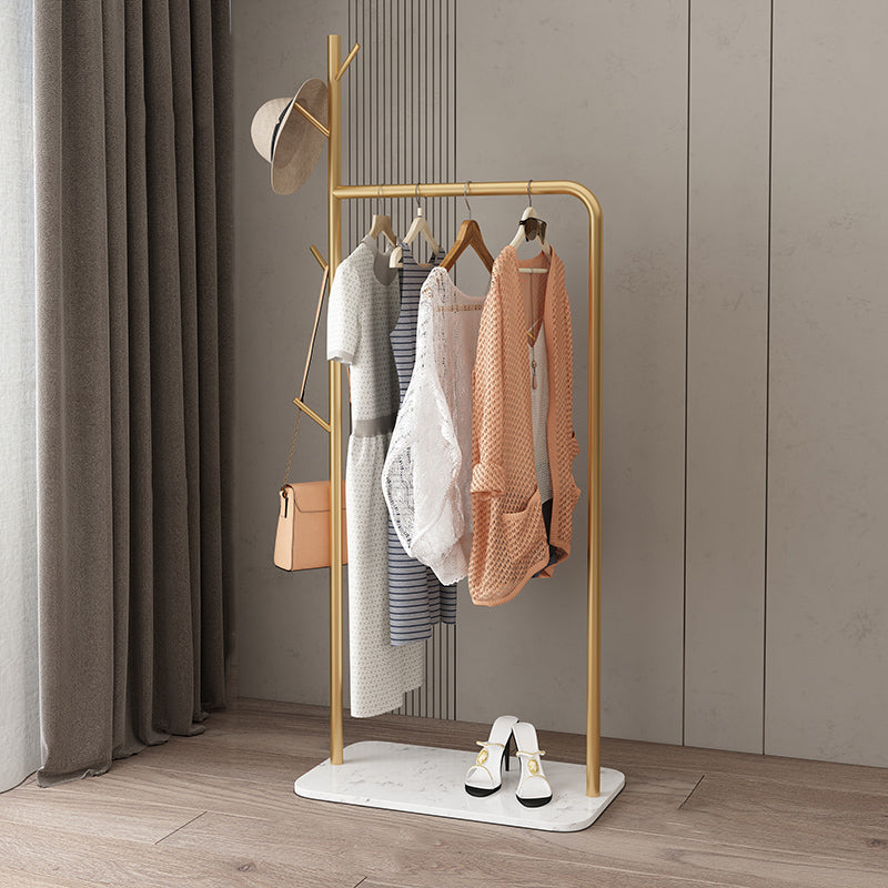 Contemporary Hall Stand Marble Bottom Hall Tree with Coat Hanger Hooks 25.6"L x 13"W x 66.9"H Gold-White Clearhalo 'Entry & Mudroom Furniture' 'furn' 'furn_hall_tree_coat_racks' 'Furniture' 'Hall Trees & Coat Racks' 'hall_tree_coat_racks' 6007532