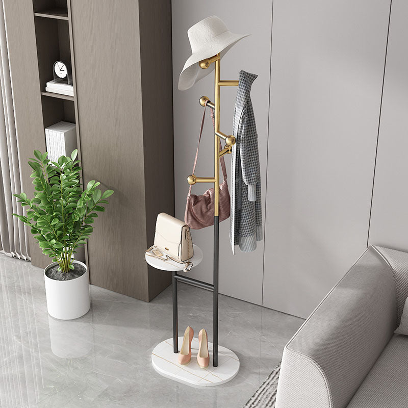 Contemporary Hall Tree Free Metal Coat Hooks Coat Rack with Storage Shelving Off-White Clearhalo 'Entry & Mudroom Furniture' 'furn' 'furn_hall_tree_coat_racks' 'Furniture' 'Hall Trees & Coat Racks' 'hall_tree_coat_racks' 6007689