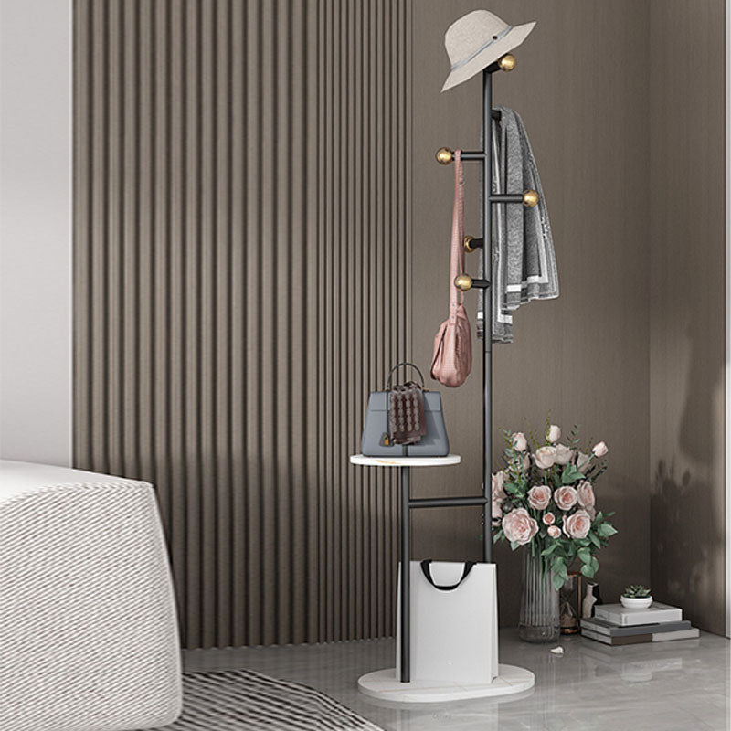 Contemporary Hall Tree Free Metal Coat Hooks Coat Rack with Storage Shelving Black White Clearhalo 'Entry & Mudroom Furniture' 'furn' 'furn_hall_tree_coat_racks' 'Furniture' 'Hall Trees & Coat Racks' 'hall_tree_coat_racks' 6007693