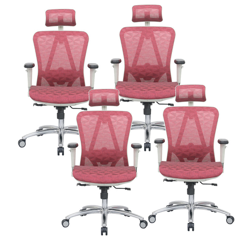Contemporary Arm Chair Adjustable Arms Tilt Mechanism Pillow Included Office Chair Pink 4 Piece Set Clearhalo 'furn' 'furn_office_chair' 'Furniture' 'Office Chairs' 'Office Furniture' 'office_chair' 6008192