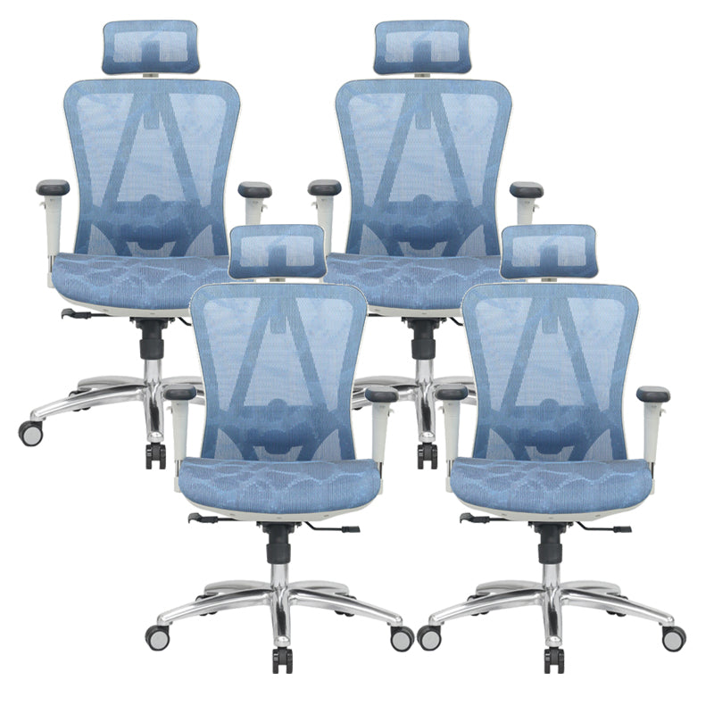 Contemporary Arm Chair Adjustable Arms Tilt Mechanism Pillow Included Office Chair Light Blue 4 Piece Set Clearhalo 'furn' 'furn_office_chair' 'Furniture' 'Office Chairs' 'Office Furniture' 'office_chair' 6008203