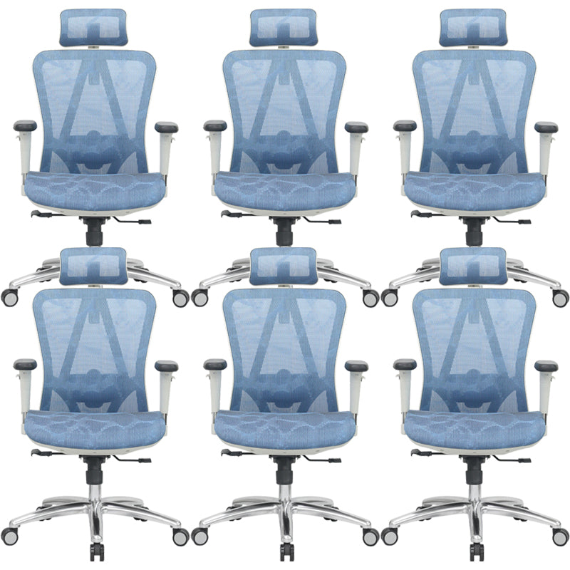 Contemporary Arm Chair Adjustable Arms Tilt Mechanism Pillow Included Office Chair Light Blue 6 Piece Set Clearhalo 'furn' 'furn_office_chair' 'Furniture' 'Office Chairs' 'Office Furniture' 'office_chair' 6008205