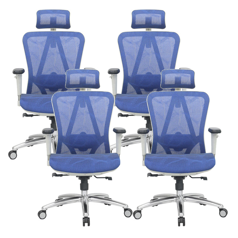 Contemporary Arm Chair Adjustable Arms Tilt Mechanism Pillow Included Office Chair Dark Blue 4 Piece Set Clearhalo 'furn' 'furn_office_chair' 'Furniture' 'Office Chairs' 'Office Furniture' 'office_chair' 6008209