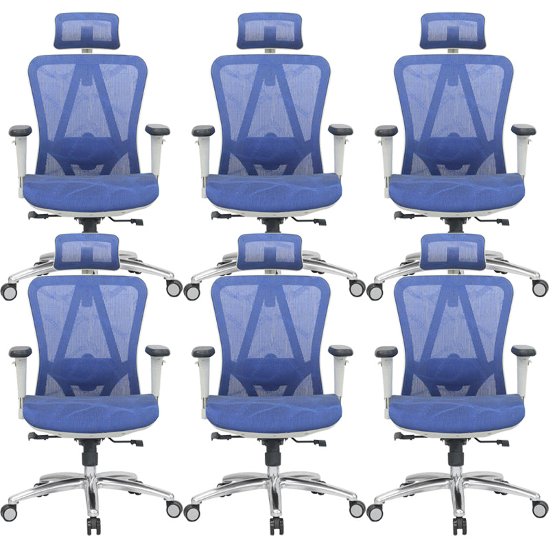 Contemporary Arm Chair Adjustable Arms Tilt Mechanism Pillow Included Office Chair Dark Blue 6 Piece Set Clearhalo 'furn' 'furn_office_chair' 'Furniture' 'Office Chairs' 'Office Furniture' 'office_chair' 6008210
