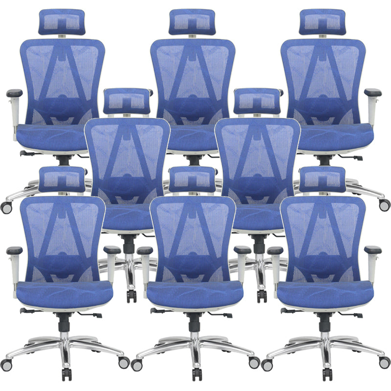 Contemporary Arm Chair Adjustable Arms Tilt Mechanism Pillow Included Office Chair Dark Blue 8 Piece Set Clearhalo 'furn' 'furn_office_chair' 'Furniture' 'Office Chairs' 'Office Furniture' 'office_chair' 6008211