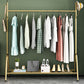 Modern Metal Hall Stand Hanging Rail Lower Shelf and Hooks Entry Hall Tree 59"L x 14"W x 64"H Gold Double Branches Clearhalo 'Entry & Mudroom Furniture' 'furn' 'furn_hall_tree_coat_racks' 'Furniture' 'Hall Trees & Coat Racks' 'hall_tree_coat_racks' 6008604