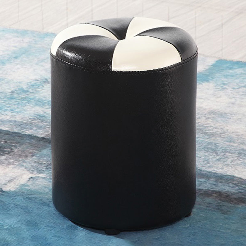 Blue Modern Pouf Faux Leather Stain Resistant Round Pouf for Drawing Room Matte Black 1 Piece Clearhalo 'furn' 'furn_ottomans_poufs' 'Furniture' 'Living Room Furniture' 'Ottomans & Poufs' 'ottomans_poufs' 6008758