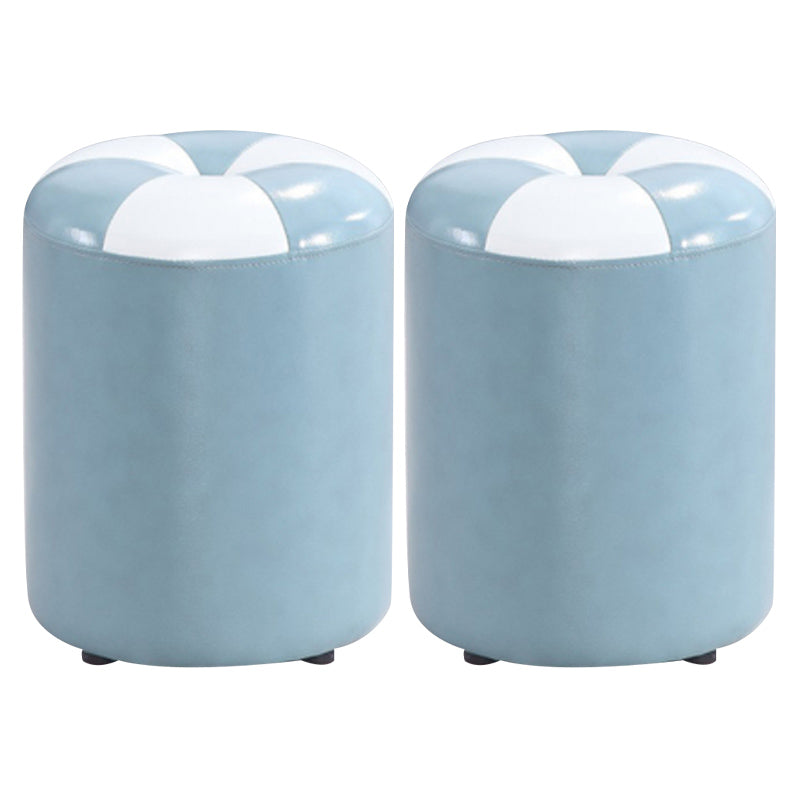 Blue Modern Pouf Faux Leather Stain Resistant Round Pouf for Drawing Room Blue 2 Piece Set Clearhalo 'furn' 'furn_ottomans_poufs' 'Furniture' 'Living Room Furniture' 'Ottomans & Poufs' 'ottomans_poufs' 6008775