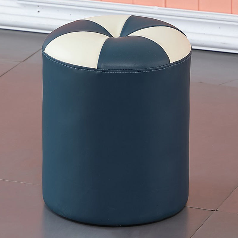 Blue Modern Pouf Faux Leather Stain Resistant Round Pouf for Drawing Room Dark Blue-Gray 1 Piece Clearhalo 'furn' 'furn_ottomans_poufs' 'Furniture' 'Living Room Furniture' 'Ottomans & Poufs' 'ottomans_poufs' 6008789