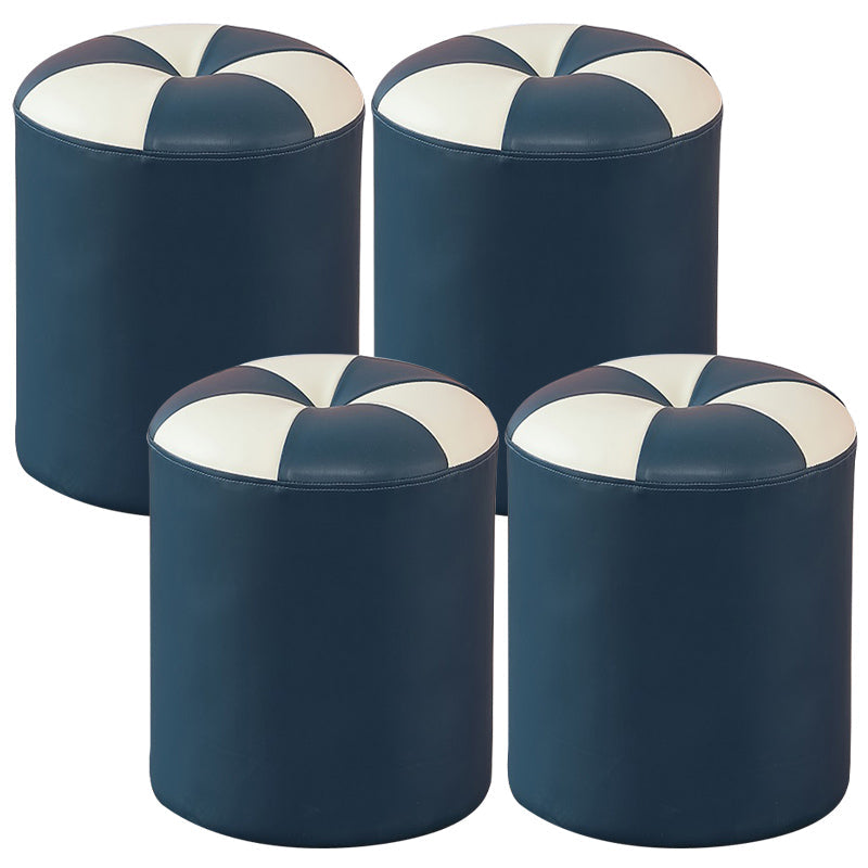 Blue Modern Pouf Faux Leather Stain Resistant Round Pouf for Drawing Room Dark Blue-Gray 4 Piece Set Clearhalo 'furn' 'furn_ottomans_poufs' 'Furniture' 'Living Room Furniture' 'Ottomans & Poufs' 'ottomans_poufs' 6008791