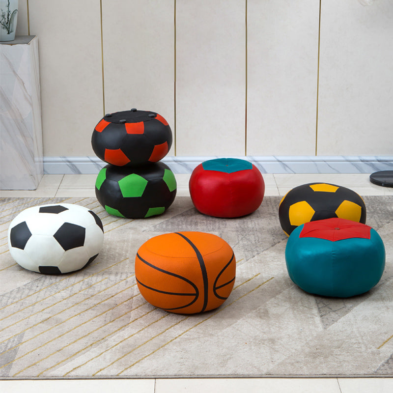 Upholstered Pouf Color Panel Tear Resistant Round Faux Leather Fabric Modern Pouf Clearhalo 'furn' 'furn_ottomans_poufs' 'Furniture' 'Living Room Furniture' 'Ottomans & Poufs' 'ottomans_poufs' 6008935
