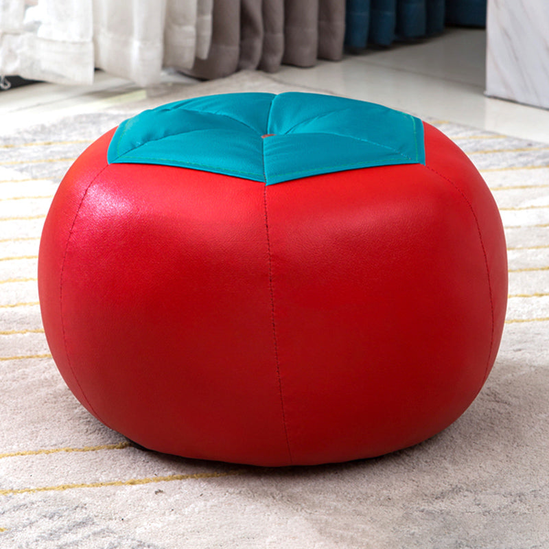 Upholstered Pouf Color Panel Tear Resistant Round Faux Leather Fabric Modern Pouf Red 1 Piece Clearhalo 'furn' 'furn_ottomans_poufs' 'Furniture' 'Living Room Furniture' 'Ottomans & Poufs' 'ottomans_poufs' 6008945