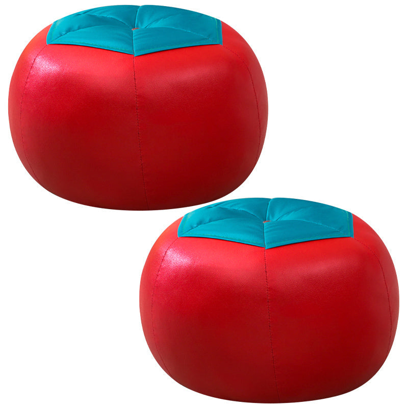 Upholstered Pouf Color Panel Tear Resistant Round Faux Leather Fabric Modern Pouf Red 2 Piece Set Clearhalo 'furn' 'furn_ottomans_poufs' 'Furniture' 'Living Room Furniture' 'Ottomans & Poufs' 'ottomans_poufs' 6008947