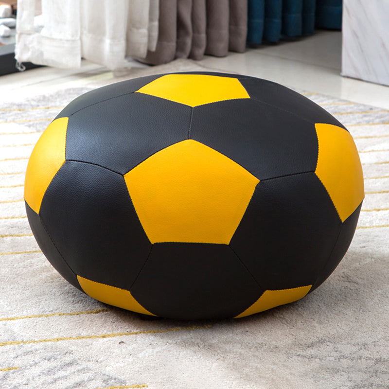 Upholstered Pouf Color Panel Tear Resistant Round Faux Leather Fabric Modern Pouf Yellow 1 Piece Clearhalo 'furn' 'furn_ottomans_poufs' 'Furniture' 'Living Room Furniture' 'Ottomans & Poufs' 'ottomans_poufs' 6008951