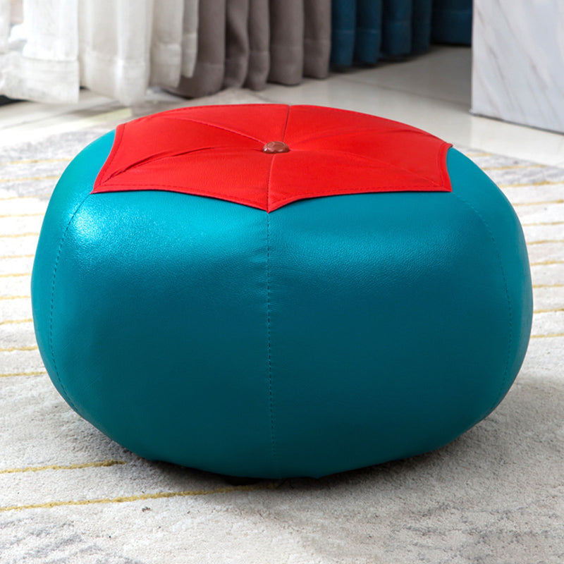 Upholstered Pouf Color Panel Tear Resistant Round Faux Leather Fabric Modern Pouf Blue 1 Piece Clearhalo 'furn' 'furn_ottomans_poufs' 'Furniture' 'Living Room Furniture' 'Ottomans & Poufs' 'ottomans_poufs' 6008954