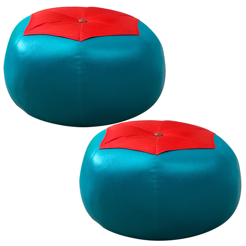Upholstered Pouf Color Panel Tear Resistant Round Faux Leather Fabric Modern Pouf Blue 2 Piece Set Clearhalo 'furn' 'furn_ottomans_poufs' 'Furniture' 'Living Room Furniture' 'Ottomans & Poufs' 'ottomans_poufs' 6008955