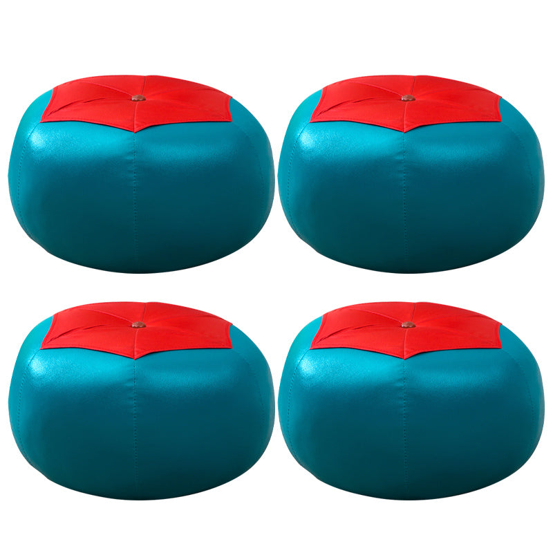 Upholstered Pouf Color Panel Tear Resistant Round Faux Leather Fabric Modern Pouf Blue 4 Piece Set Clearhalo 'furn' 'furn_ottomans_poufs' 'Furniture' 'Living Room Furniture' 'Ottomans & Poufs' 'ottomans_poufs' 6008956