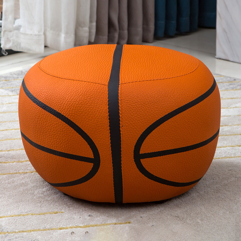 Upholstered Pouf Color Panel Tear Resistant Round Faux Leather Fabric Modern Pouf