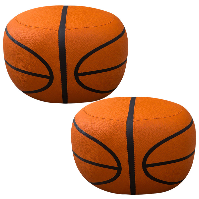 Upholstered Pouf Color Panel Tear Resistant Round Faux Leather Fabric Modern Pouf