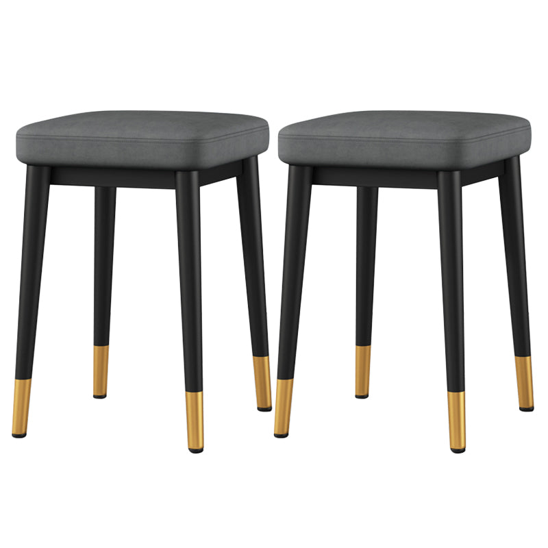 Square Ottoman Solid Color Upholstered Metal Frame Fabric Standard Ottoman Dark Gray 2 Piece Set Black Gold Clearhalo 'furn' 'furn_ottomans_poufs' 'Furniture' 'Living Room Furniture' 'Ottomans & Poufs' 'ottomans_poufs' 6009004