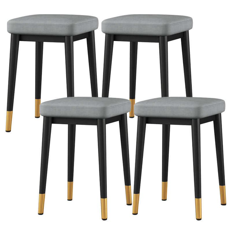 Square Ottoman Solid Color Upholstered Metal Frame Fabric Standard Ottoman Light Gray 4 Piece Set Black Gold Clearhalo 'furn' 'furn_ottomans_poufs' 'Furniture' 'Living Room Furniture' 'Ottomans & Poufs' 'ottomans_poufs' 6009008