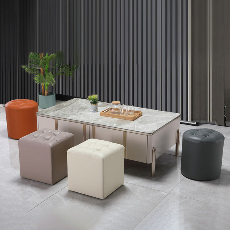 Modern Pouf Ottomaans Echt lederen gestoffeerde getuft vlekbestendige vaste kleur Ottoman Ottoman