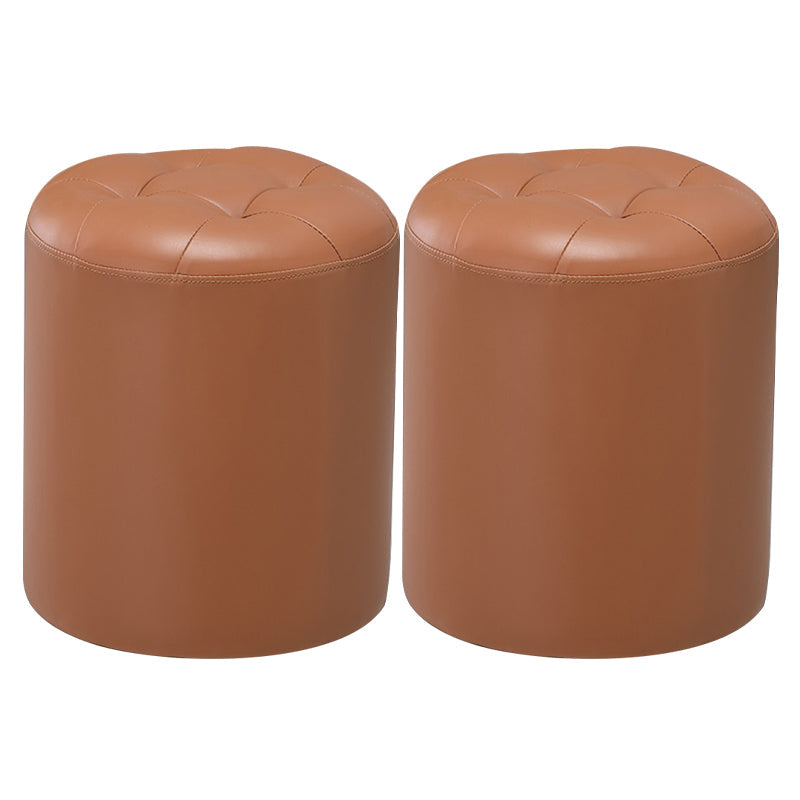 Modern Pouf Ottoman Genuine Leather Upholstered Tufted Stain Resistant Solid Color Ottoman