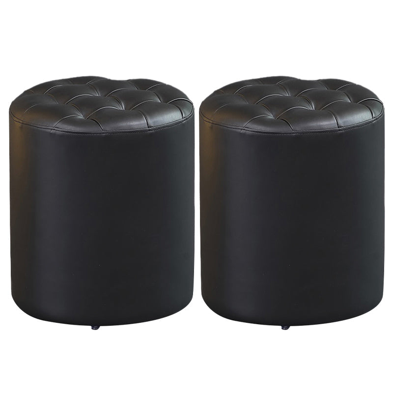 Contemporary Pouf Ottoman Genuine Leather Upholstered Tufted Solid Color Ottoman Black Round 2 Piece Set Clearhalo 'furn' 'furn_ottomans_poufs' 'Furniture' 'Living Room Furniture' 'Ottomans & Poufs' 'ottomans_poufs' 6009065