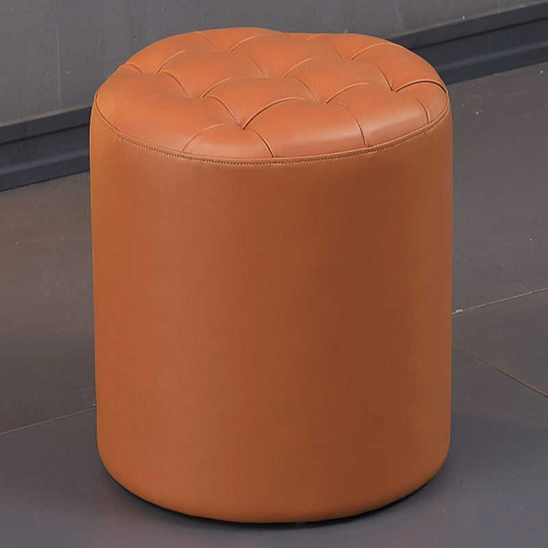Contemporary Pouf Ottoman Genuine Leather Upholstered Tufted Solid Color Ottoman Khaki Round 1 Piece Clearhalo 'furn' 'furn_ottomans_poufs' 'Furniture' 'Living Room Furniture' 'Ottomans & Poufs' 'ottomans_poufs' 6009087