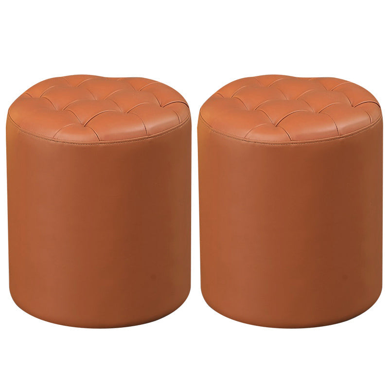 Contemporary Pouf Ottoman Genuine Leather Upholstered Tufted Solid Color Ottoman Khaki Round 2 Piece Set Clearhalo 'furn' 'furn_ottomans_poufs' 'Furniture' 'Living Room Furniture' 'Ottomans & Poufs' 'ottomans_poufs' 6009088