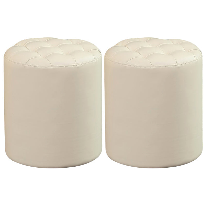 Contemporary Pouf Ottoman Genuine Leather Upholstered Tufted Solid Color Ottoman Beige Round 2 Piece Set Clearhalo 'furn' 'furn_ottomans_poufs' 'Furniture' 'Living Room Furniture' 'Ottomans & Poufs' 'ottomans_poufs' 6009093