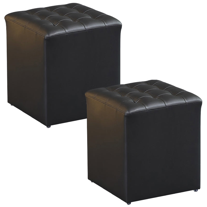 Contemporary Pouf Ottoman Genuine Leather Upholstered Tufted Solid Color Ottoman Black Square 2 Piece Set Clearhalo 'furn' 'furn_ottomans_poufs' 'Furniture' 'Living Room Furniture' 'Ottomans & Poufs' 'ottomans_poufs' 6009099
