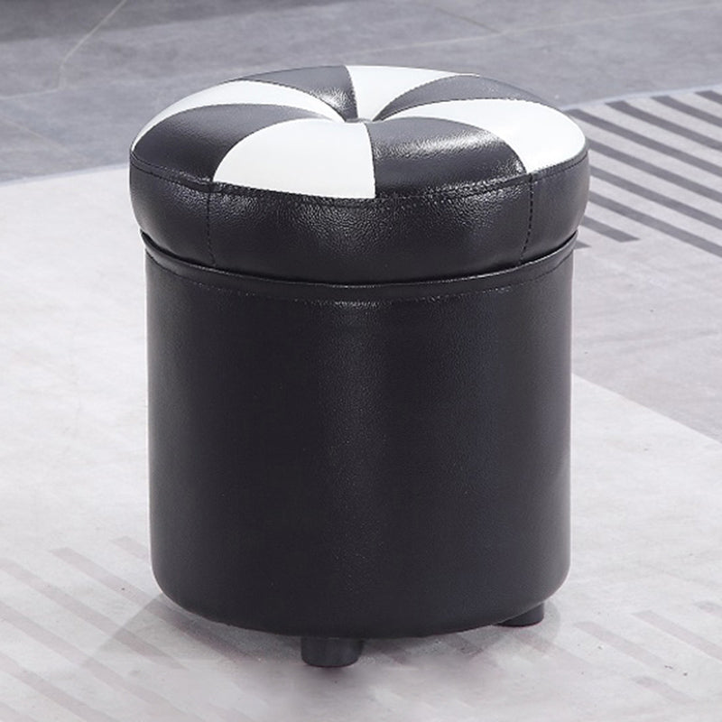 Modern Pouf Ottoman Faux Leather Tufted Geometric Printed Cylinder Shape Ottoman Black White 1 Piece Clearhalo 'furn' 'furn_ottomans_poufs' 'Furniture' 'Living Room Furniture' 'Ottomans & Poufs' 'ottomans_poufs' 6009122